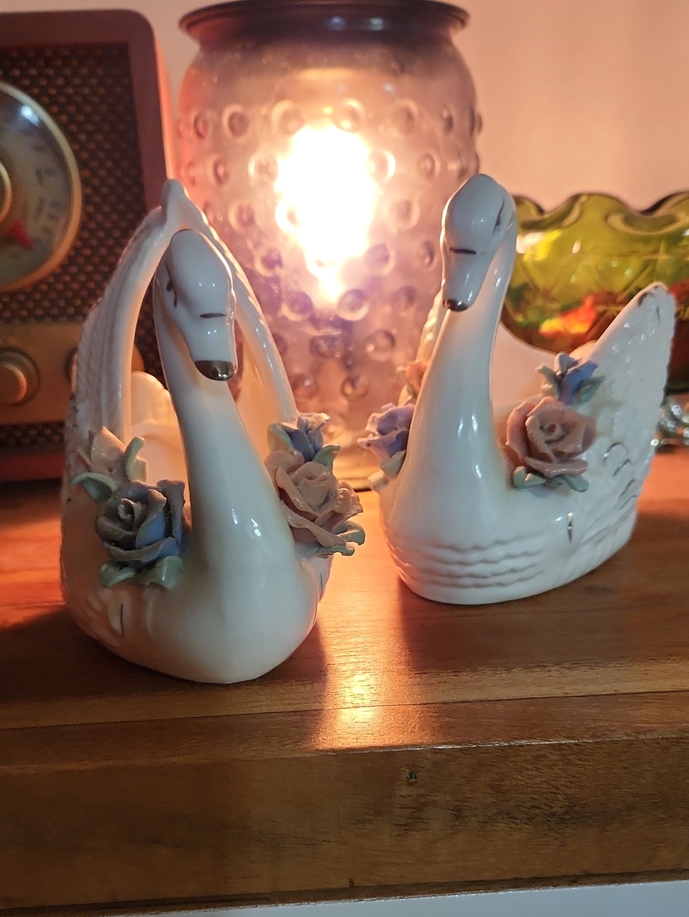 White Ceramic Swan Planter Pair Set Of Two